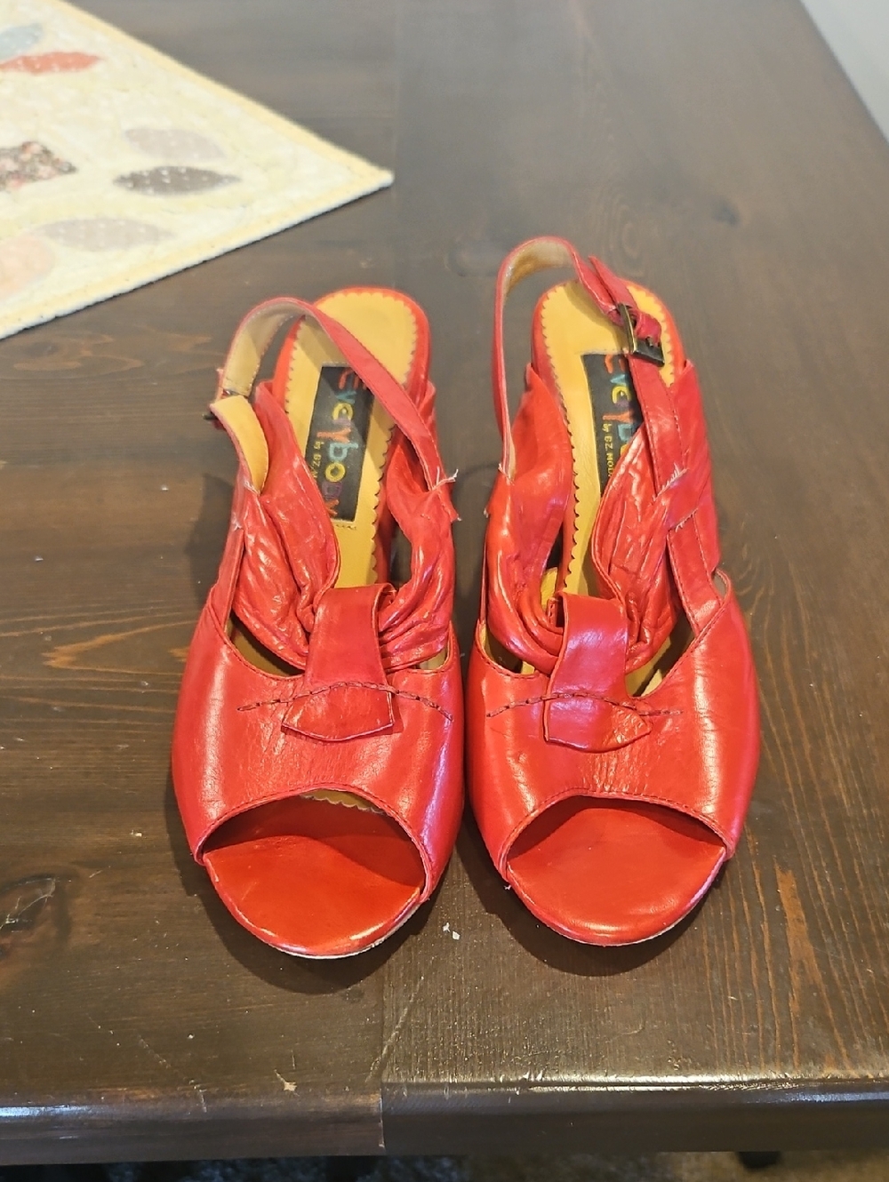 Moda Red Leather Slingback Peep-Toe Sandals